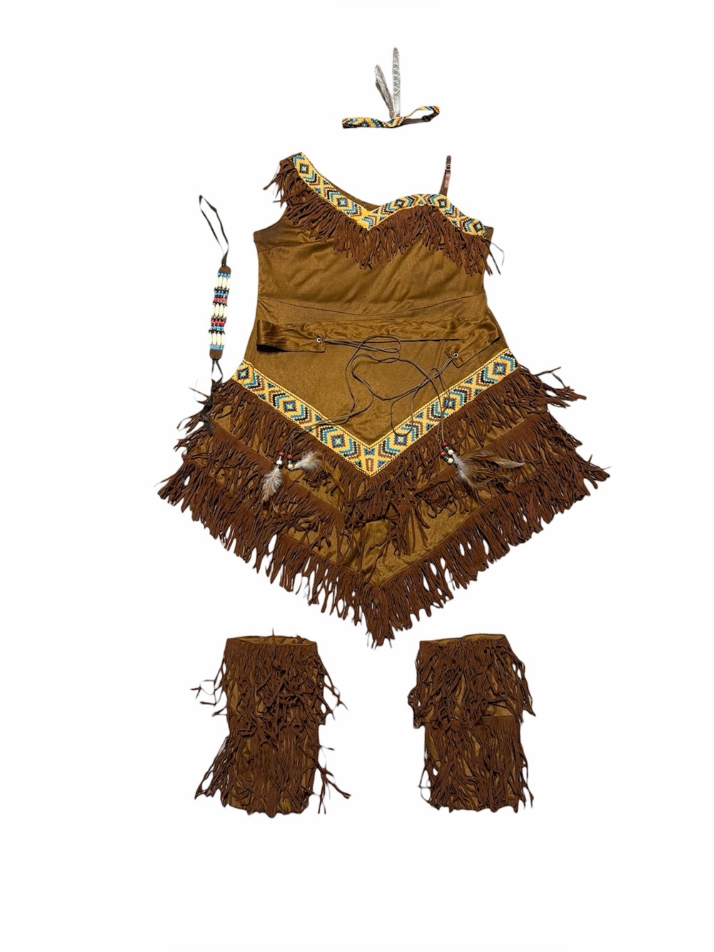 Halloween Native American Costume Women’s Approx M Brown Faux Suede Fringe Dress